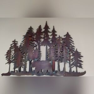 Rustic Forest And Bear Metal Wall Art